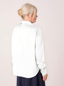 Miaspire Fall Women's Burgundy Long Sleeve Casual Office Shirt - White - View 2