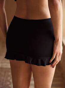 MOTF PREMIUM RUCHED RUFFLE HEM BIKINI BOTTOM FOR SUMMER BEACH VACATION - Black - View 2