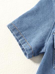 Baby Boys Casual Shirt Collar Blue Washed Denim 2pcs Set