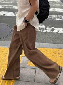DAZY Spring Tie-Waist Pocket Loose Straight Pants - Brown - View 2