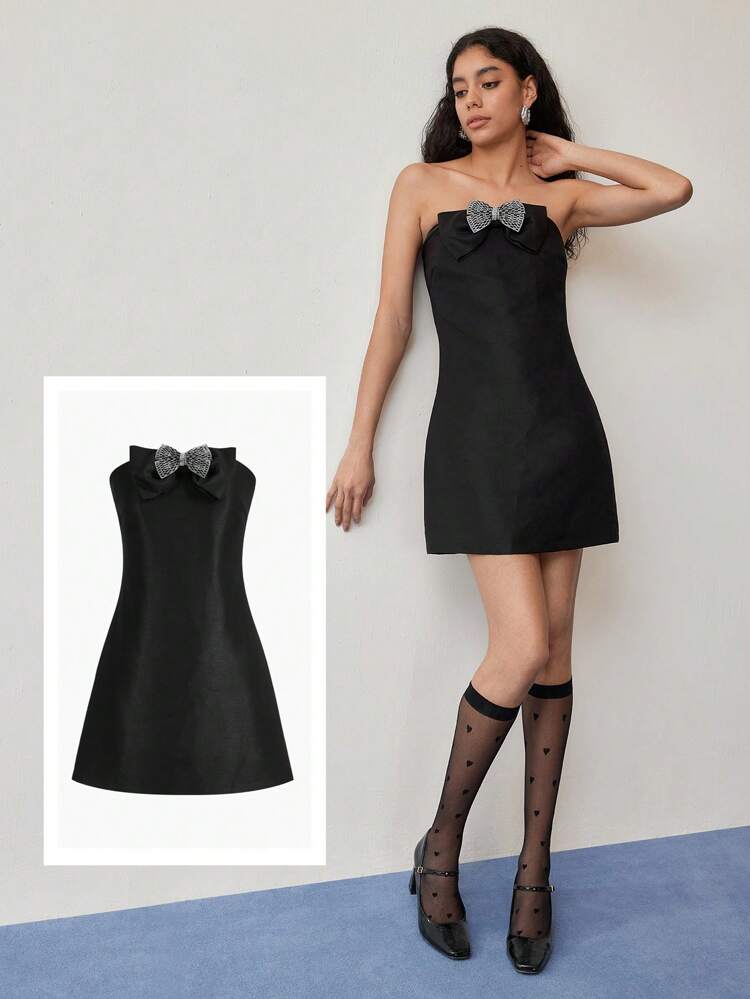 MOTF STUDIO RHINESTONE BOW DECOR TUBE DRESS