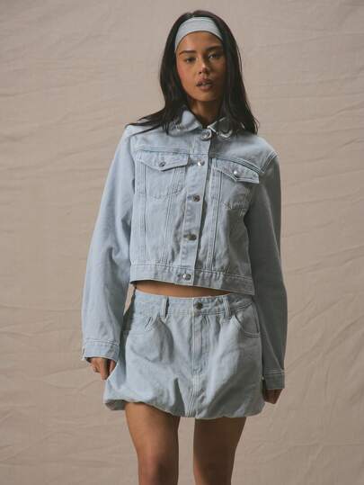 MUSERA 中长款修身长袖牛仔夹克，春夏可爱度假风，90年代Y2K户外音乐会时尚单品