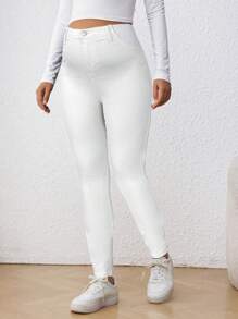 SHEIN Pregnant Women Casual Solid Color Stretchy Jeggings Maternity Jeans Mom Jeans