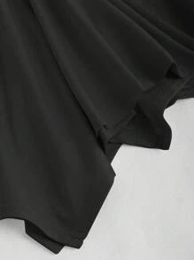 Sweetra Chân váy ngắn nữ kiểu dáng bất đối xứng, cạp chun, vạt lệch, phong cách Y2K - màu đen - Xem 5