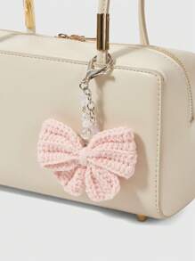 ROMWE Kawaii INS Light Luxury Fashion Exquisite Versatile Elegant High-End Pink Bow Rhinestone Cross Pendant Keychain Bag Charm, Suitable For Women & Girls, Daily Wear & Holiday Gift