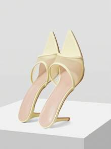 MOTF PREMIUM COLOR BLOCKING POINTED TOE HIGH HEEL SANDALS SUMMER SHOES - Yellow - View 4