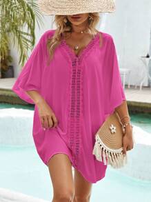 SHEIN VCAY Women's Solid Color Casual Cover Up, Suitable For Summer - Hot Pink - View 6