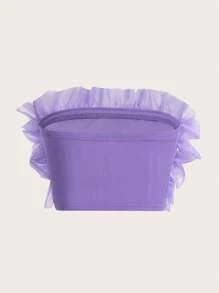 Aveloria Ruffle Trim Mesh Overlay Top Holiday Party Clothes Cute Funny Shirts  Elegant Fashionable Style For Summer Spring Fall Autumn - Purple - View 2