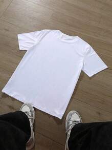 Manfinity Homme Plus Size Men's Geometric Print Round Neck Short Sleeve Casual T-Shirt - White - View 2