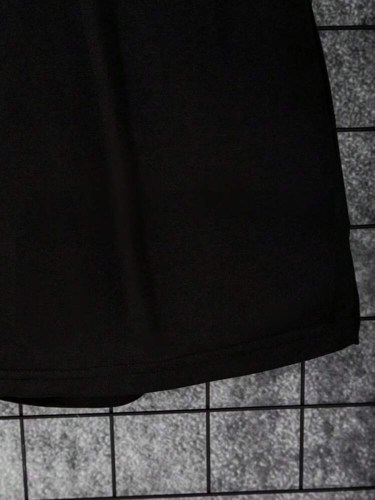 Young Boy Basic Short Sleeve T-Shirt + Black Shorts Set - Multi-Color, School, Campus, College Summer Holiday - Black - View 3