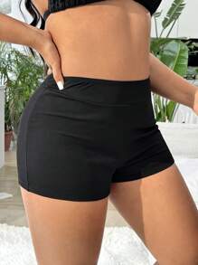 Swim Lushoire New High Waist Textured Fabric Plus Size Swim Trunks, Suitable For Summer Beach