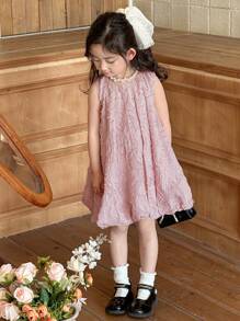 DAZY Vestido suelto y casual de cuello redondo sin mangas y texturizado liso para niñas jóvenes, conjunto de verano para niñas