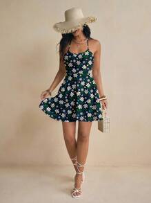 Glamance Flavia Paula Art Vestidos de mujer multicolor mini sin mangas con cuello halter, casual, con estampado total, liso, de colores, geométrico, floral, conjuntos de verano para mujer, vestido de verano para mujer, vestido de sol para mujer, vestido de vacaciones, vestido para salir - Multicolor - Ver 7