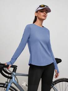 POWERISTA Powerista Women's High Elasticity Breathable Yoga/Pilates/Workout/Running/Cycling Outdoor T-Shirt With Thumb Hole, Suitable For Summer