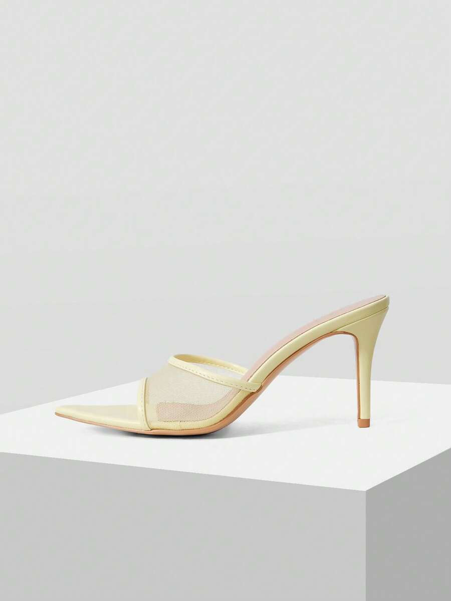 MOTF PREMIUM COLOR BLOCKING POINTED TOE HIGH HEEL SANDALS SUMMER SHOES - Yellow - View 2