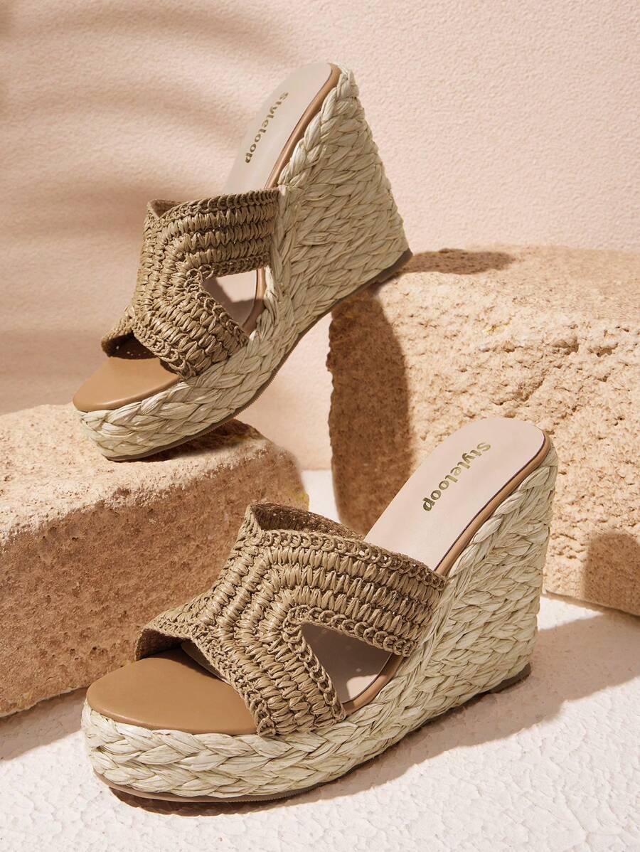 Styleloop Women's Woven Rope Platform Wedge Sandals, Vacation Style BOHO Chic Retro American Western Music Festival Party Outfit - Brown - View 1