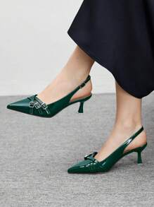 CUCCOO BIZCHIC Women's Adjustable Buckle Pointed Toe Fashion High Heel Shoes For Christmas Spring Shoes - Dark Green - View 4