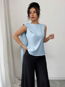 Elenzga Blusa de satén elegante y fluida con nudo, adecuada para vacaciones y uso durante el Ramadán