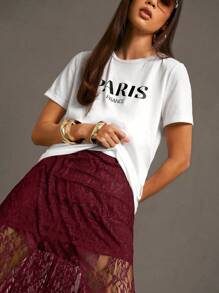 Siren Gaze 女士性感黑色野花蕾丝拼布轻盈透气长款夏季裙子 - 酒紅色 - 查看 6