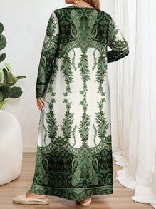 EMERY ROSE 大码女式休闲简约全印花长袖圆领连衣裙，适合春秋季节