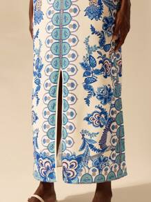 CAJUNI 女士波西米亚风格热带花卉印花 V 领泡泡袖宽松连衣裙