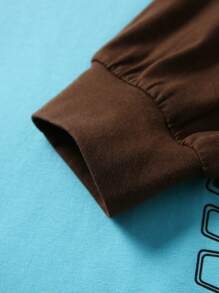 JNSQ Nouveaux sweats à capuche décontractés à manches longues pour enfants, pulls blocs de couleurs à col rond avec imprimé graphique de lettres pour enfants