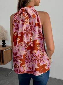 Glamance Ayrana Barboza Women Pink Blouse Sleeveless Halter Boho All Over Print, Floral, Plants Summer For Women Summer Top Going Out - Pink - View 4