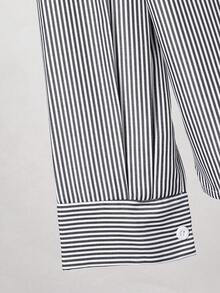 3 件套青少年女孩休闲宽松粉色条纹衬衫，粉色斗篷装饰，宽腿编织宽松工装裤，适合春夏季 - 黑色 - 查看 7