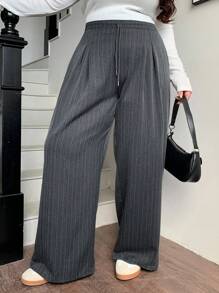 Dazy Plus Trekkoord Taille Losse Gestreepte Casual Lange Broek, Alle Seizoenen
