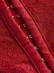 SHEIN ICON Váy chữ A thêu ren hình chữ W có dây cúp ngực viền ren trang trí - Màu Đỏ Sâu - Xem 4