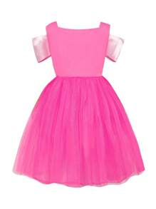 SHEIN Playful Pals Young Girl' Elegant Princess Tulle Dress, Charming Fuchsia Party Costume Suitable For Holiday Celebrations, Parties, Photo Shoots, Spring/Summer - Hot Pink - View 2