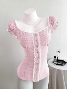 SHEIN Unity 女士清新休闲收腰度假方领衬衫