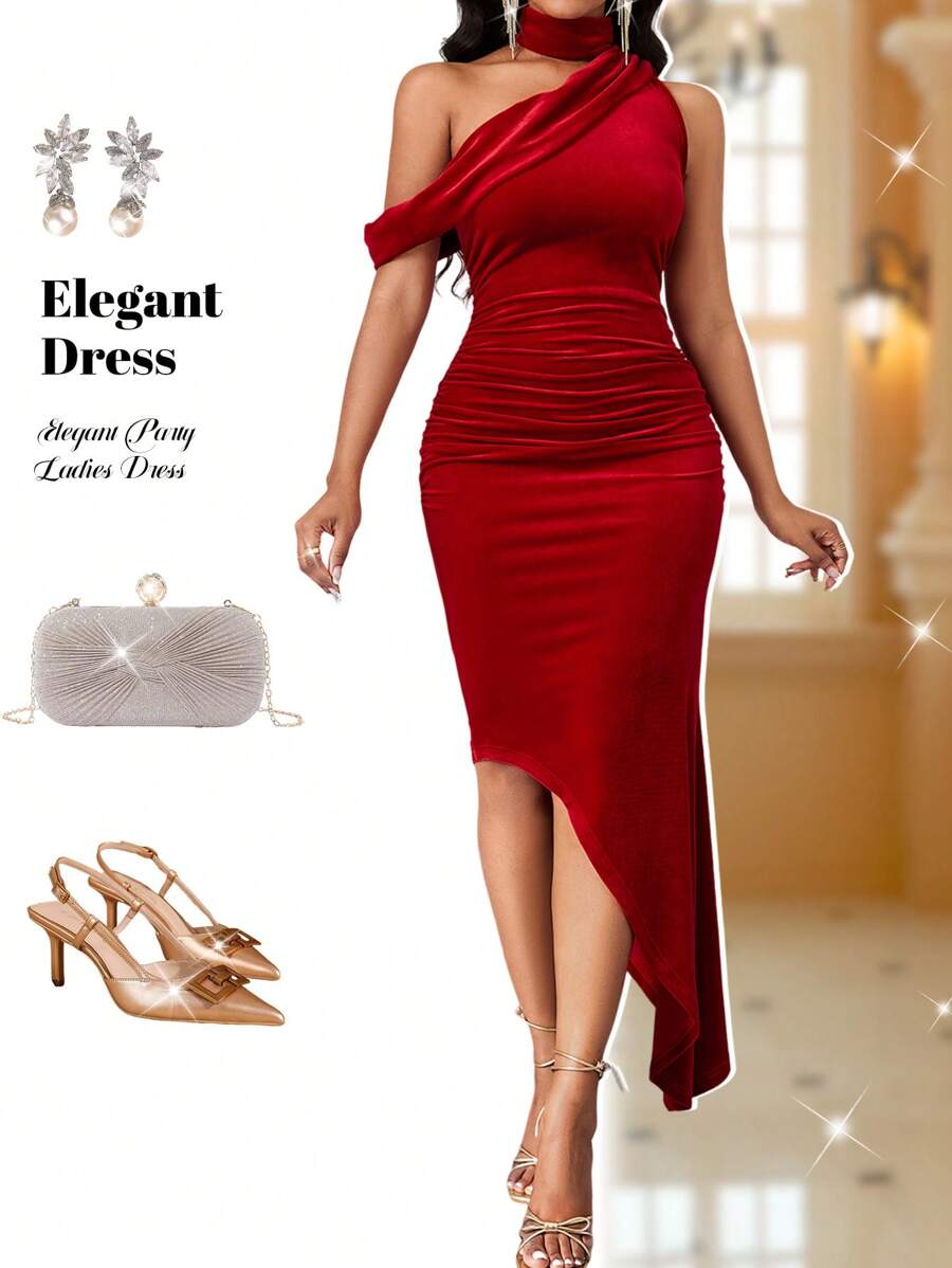 SHEIN Lady 春夏秋冬优雅办公室聚会新年女士连衣裙 - 黑色 - 查看 1