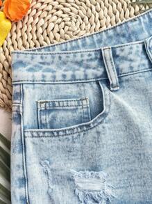 Soleia 女士蓝色牛仔低腰破洞短裤 女士沙滩装 夏季女士夏季装 短裤 狂欢装 节日西部波西米亚风 女士牛仔短裤 女士牛仔短裤 短裤 夏季短裤 女士牛仔短裤 短靴短裤 高腰短裤 女士牛仔短裤