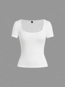 SHEIN EZwear 4 件装女士休闲简约纯色针织 T 恤 - 彩色 - 查看 14