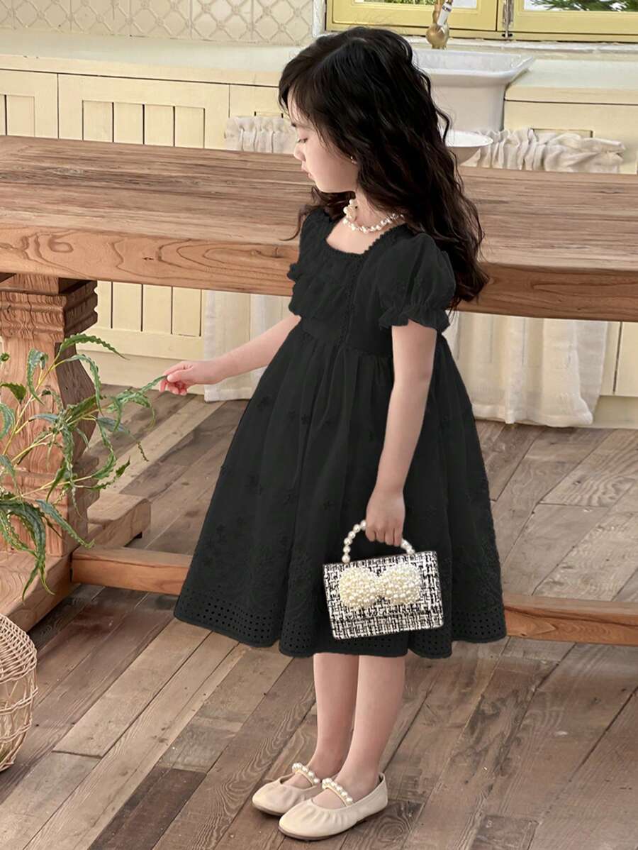 Dazy Kids 女童绣花连衣裙,年轻女孩秋季服装 - 黑色 - 查看 1