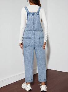 SHEIN Maternity Casual Wide Leg Denim Bib Overall Jumpsuit, Blue