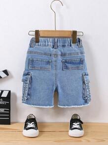 SHEIN Young Boys Summer Street Cool Washed Ripped Frayed Slim Fit Blue Denim Short ,Kids Spring/Summer Clothes Streetwear Outfits And Daily Wear Outfits - Light Wash - View 2