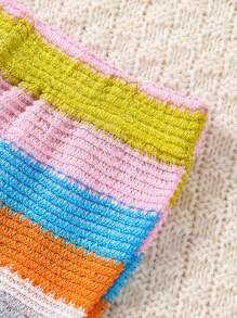 SHEIN 女婴两件套细肩带流苏套装，彩色条纹休闲舒适上衣 + 宽松工装裤，夏季