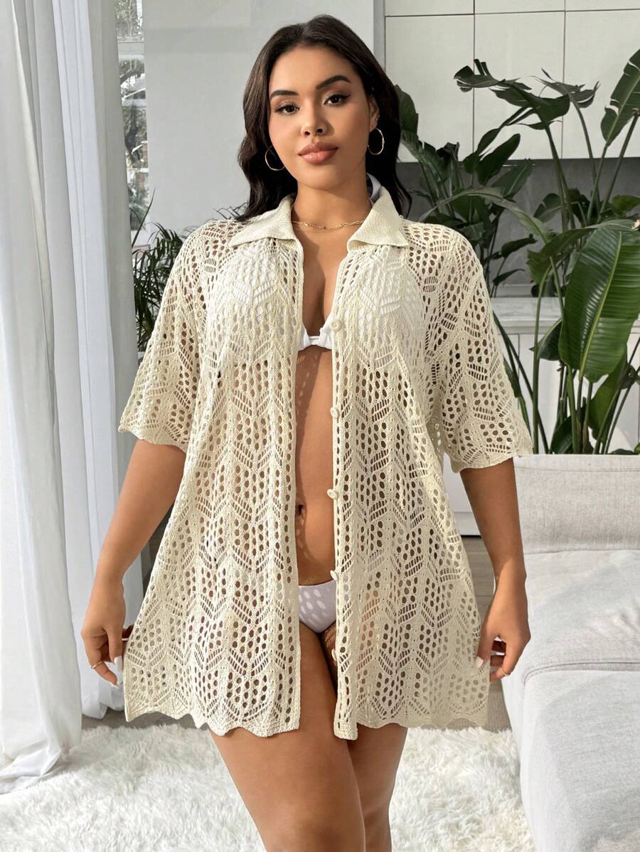 Swim Lushoire Plus Size Simple & Fashionable Kimono, Suitable For Summer - Apricot - View 1