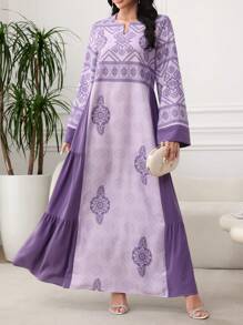 Al Najma Abito lungo a maniche lunghe con stampa patchwork, minimalista e alla moda, adatto per l'estate