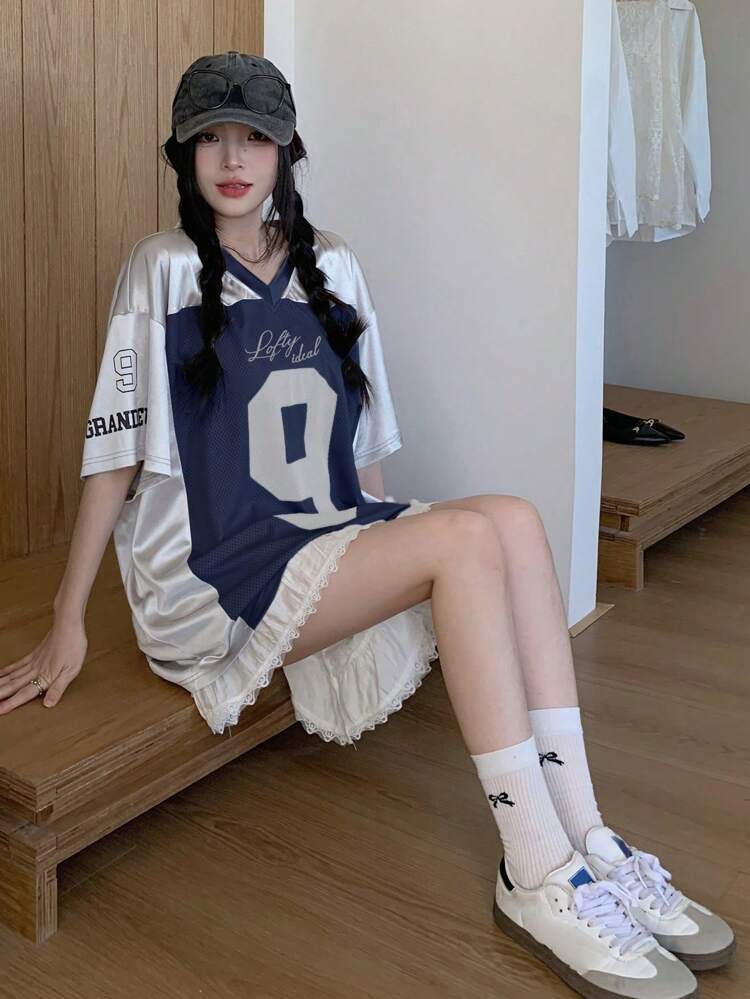 Women V-Neck Short Sleeve Casual Sports T-Shirt