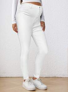 SHEIN Pregnant Women Casual Solid Color Stretchy Jeggings Maternity Jeans Mom Jeans