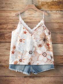 SHEIN VCAY Ropa de mujer de talla grande con estampado floral y encaje en contraste en top tipo camiseta de verano, ropa de verano europea y occidental, ropa de verano bonita, ropa de playa, ropa bohemia, ropa de vacaciones, ropa de resort, ropa hippie para mujer, atuendo de Pascua, atuendo de rave, atuendo de concierto country, atuendo de Nashville, atuendo de Coachella, atuendo de Ibiza, camisetas gráficas, atuendos de verano con flores