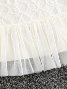 年轻女孩优雅蕾丝亮片网眼派对礼服，适合派对和聚会 - 杏色 - 查看 4