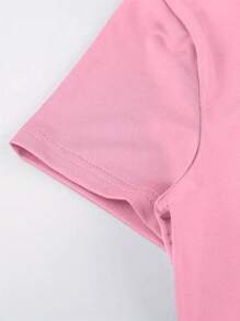 INAWLY Solva 女士夏季純色圓領短袖修身休閒T恤 - 粉色 - 查看 7