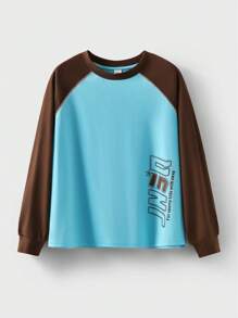 JNSQ Nouveaux sweats à capuche décontractés à manches longues pour enfants, pulls blocs de couleurs à col rond avec imprimé graphique de lettres pour enfants