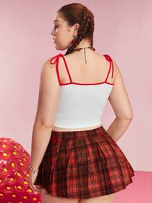 Strawberry Shortcake X SHEIN Plus Size Color Block Trim Cartoon & Heart Print Cami Top - White - View 2