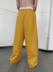 Manfinity Hypemode Pantalones de chándal de pierna ancha con cordón en la cintura para hombres, pantalones anchos y sueltos tipo jogger, pantalones holgados de color negro Y2K para hombres