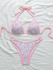 Swim Mod Women's Fresh Ditsy Floral Pink Countryside Style Bikini Set For Summer Beach Vacation - Yellow - View 5